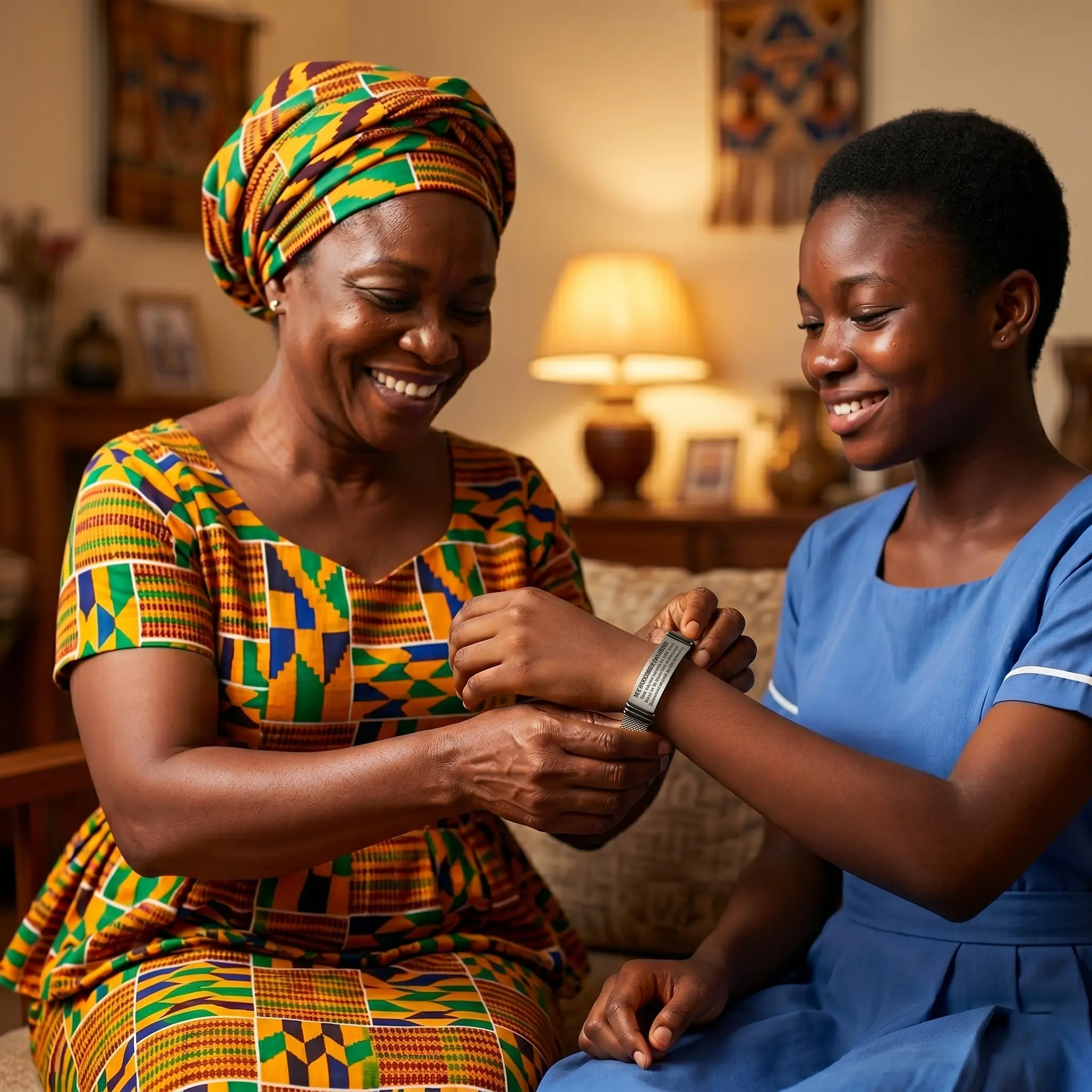 Mother giving bracelet to daughter